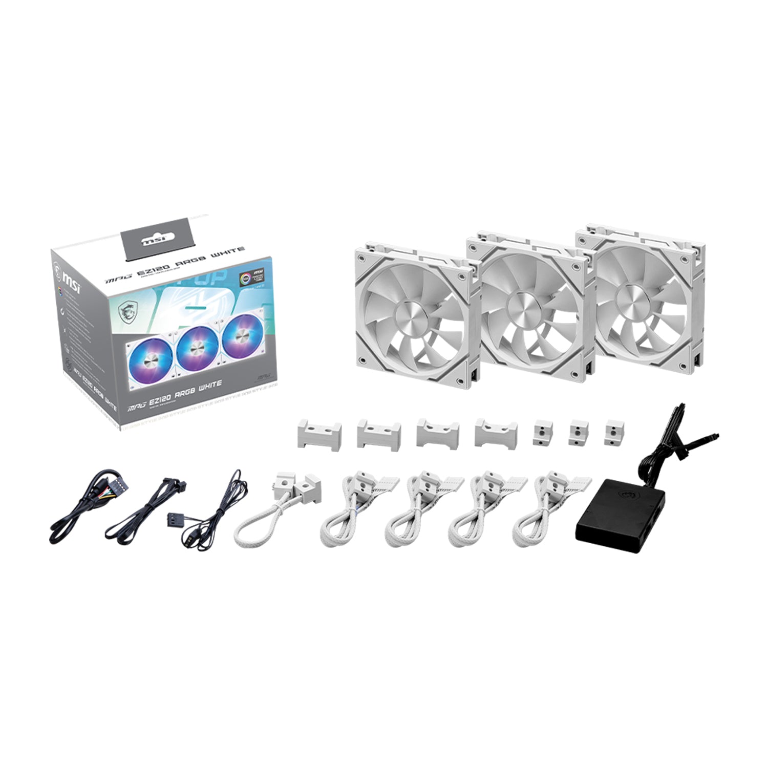 MSI MPG EZ120 ARGB White- 3W Fan, Magnetic Design With Daisy-Chain Connection, 120 mm ARGB Fan & Versatile Fan Blade Design - White
