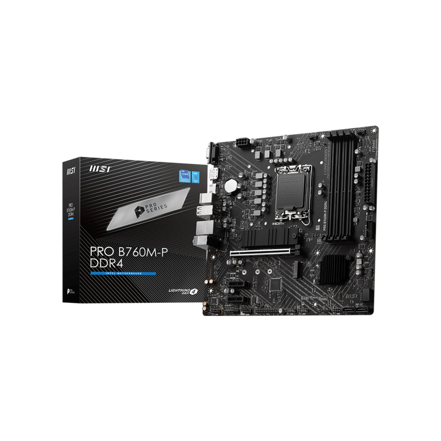 MSI PRO B760M-P DDR4 Series Professional Motherboard (Supports 12th/13th/14th Gen Intel Processors/ B760 Chipset/ LGA 1700 Socket/ PCIe 4.0 x16/ M.2 Slots/ Micro ATX) HDMI, Display port