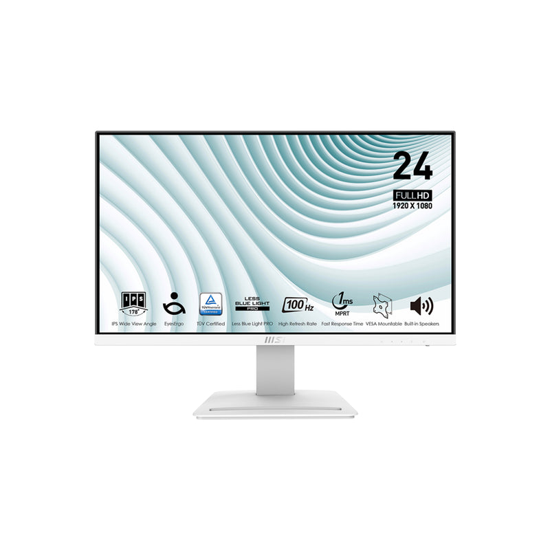 MSI Pro MP243XW Series Business Productivity Monitor - 24 Inch FHD Anti-Flicker Technology With Less Blue Light, 100Hz Refresh Rate, Built-in Speakers, HDMI / Display Port