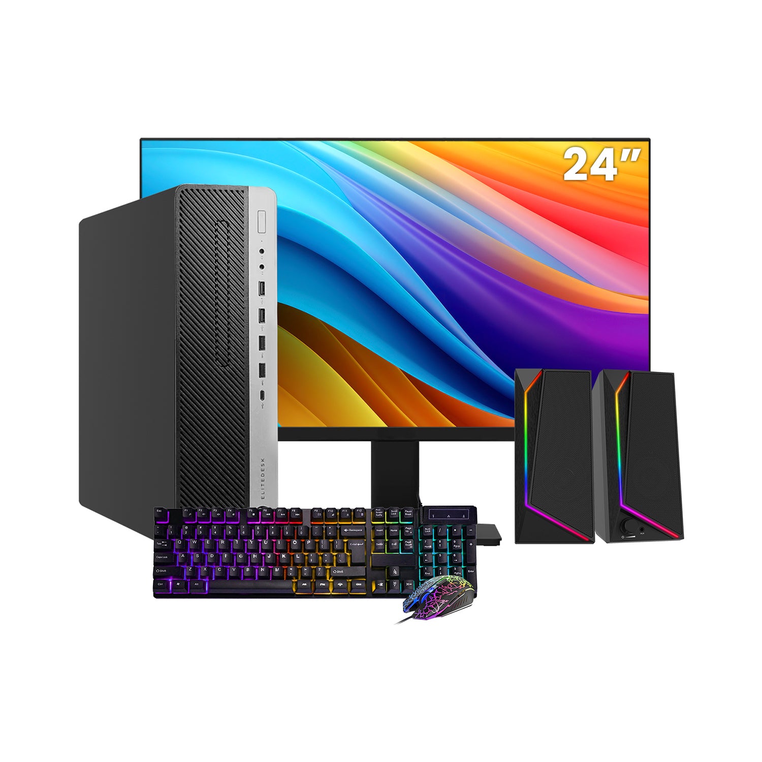 HP EliteDesk 800 G4 SFF Desktop PC - Intel Core i5 - 8th Gen Up to 4.10 GHz Processor, 16GB DDR4 RAM, 512GB - 1TB SSD, Windows 11Pro, New 24/27 inch FHD Monitor, RGB Speaker / SoundBar / Headset - Refurbished