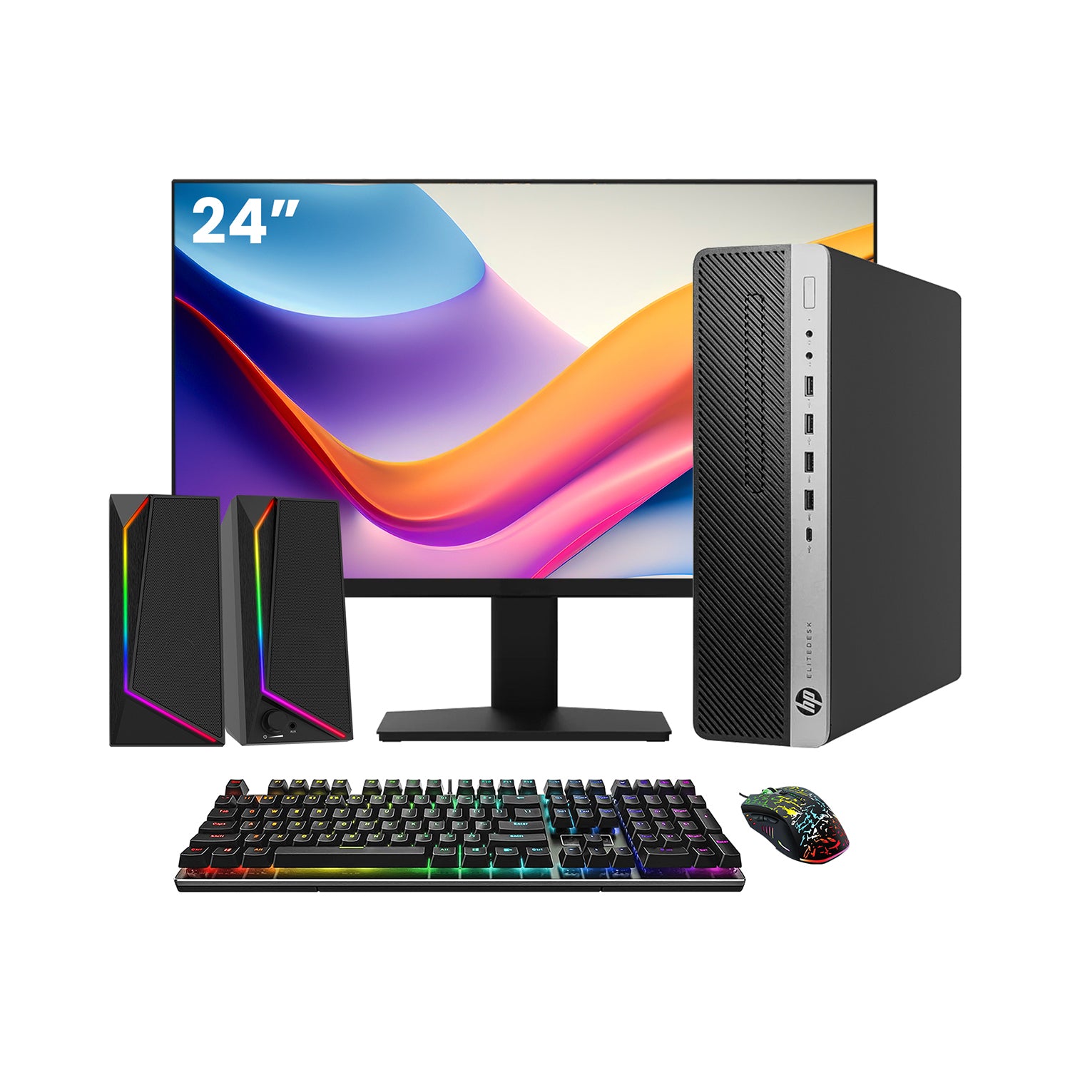 HP EliteDesk 800 G4 SFF Desktop PC - Intel Core i5 - 8th Gen Up to 4.10 GHz Processor, 16GB DDR4 RAM, 512GB - 1TB SSD, Windows 11Pro, New 24/27 inch FHD Monitor, RGB Speaker / SoundBar / Headset - Refurbished