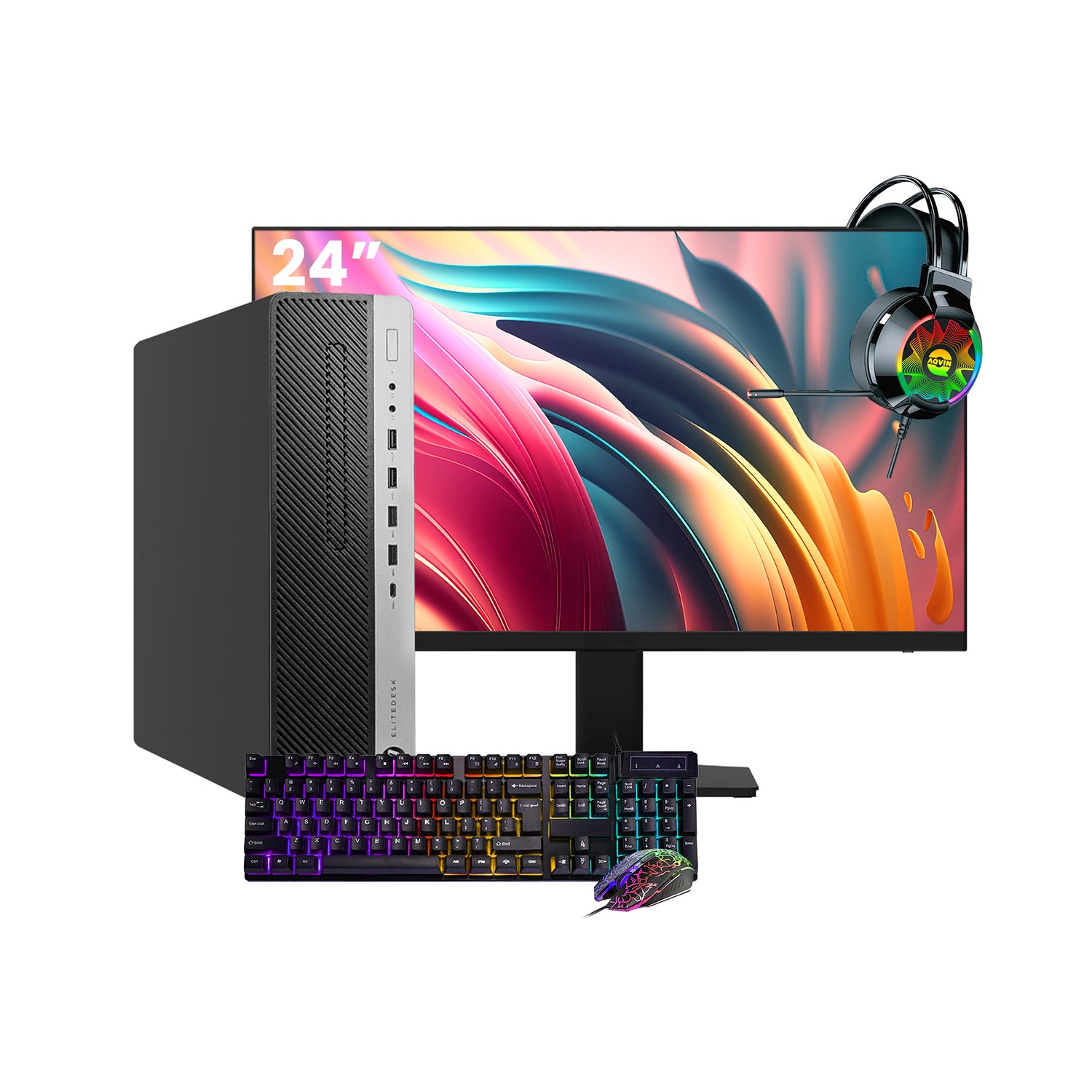 HP EliteDesk 800 G4 SFF Desktop PC - Intel Core i5 - 8th Gen Up to 4.10 GHz Processor, 16GB DDR4 RAM, 512GB - 1TB SSD, Windows 11Pro, New 24/27 inch FHD Monitor, RGB Speaker / SoundBar / Headset - Refurbished
