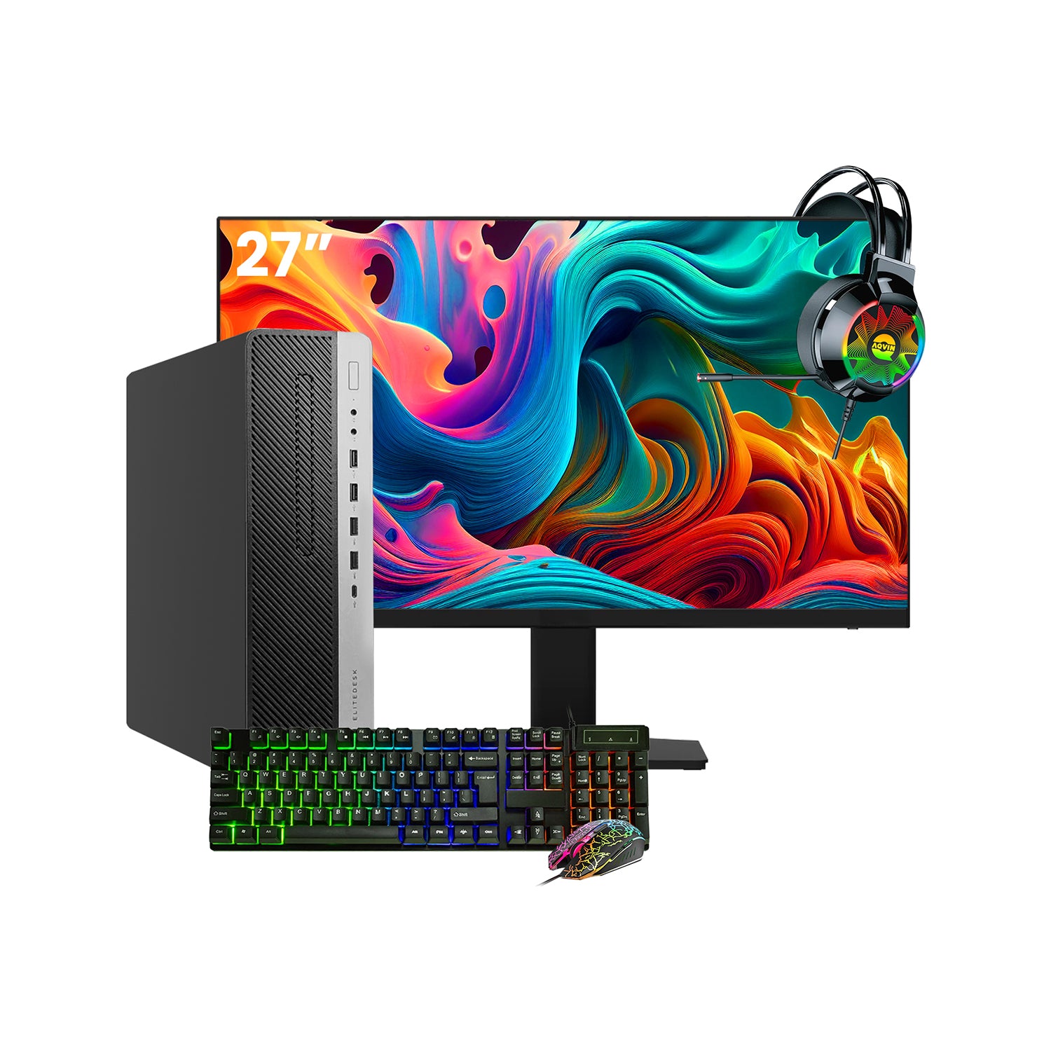 HP EliteDesk 800 G4 SFF Desktop PC - Intel Core i5 - 8th Gen Up to 4.10 GHz Processor, 16GB DDR4 RAM, 512GB - 1TB SSD, Windows 11Pro, New 24/27 inch FHD Monitor, RGB Speaker / SoundBar / Headset - Refurbished