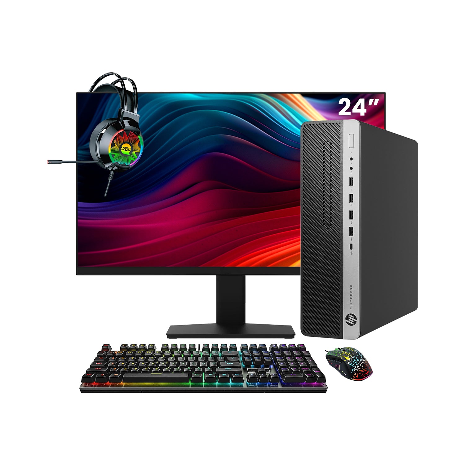 HP EliteDesk 800 G4 SFF Desktop PC - Intel Core i5 - 8th Gen Up to 4.10 GHz Processor, 16GB DDR4 RAM, 512GB - 1TB SSD, Windows 11Pro, New 24/27 inch FHD Monitor, RGB Speaker / SoundBar / Headset - Refurbished
