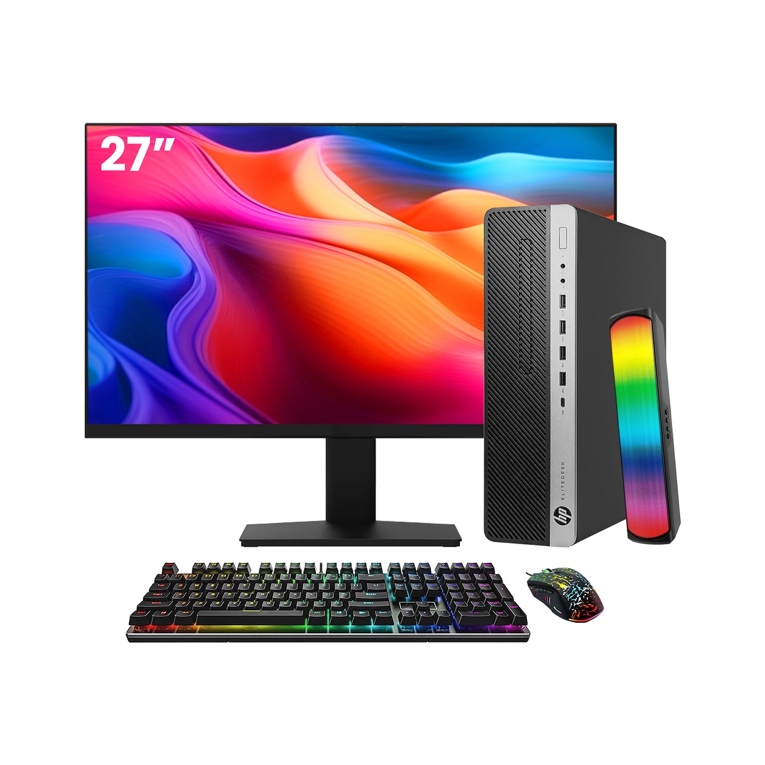 HP EliteDesk 800 G4 SFF Desktop PC - Intel Core i5 - 8th Gen Up to 4.10 GHz Processor, 16GB DDR4 RAM, 512GB - 1TB SSD, Windows 11Pro, New 24/27 inch FHD Monitor, RGB Speaker / SoundBar / Headset - Refurbished