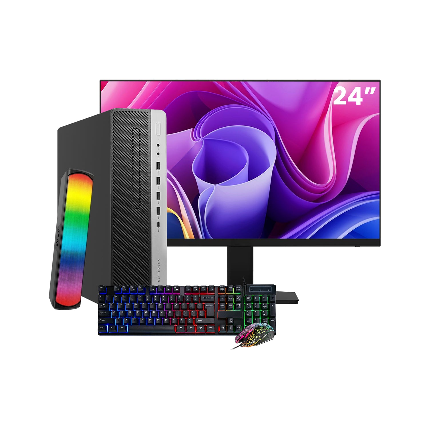 HP EliteDesk 800 G4 SFF Desktop PC - Intel Core i5 - 8th Gen Up to 4.10 GHz Processor, 16GB DDR4 RAM, 512GB - 1TB SSD, Windows 11Pro, New 24/27 inch FHD Monitor, RGB Speaker / SoundBar / Headset - Refurbished