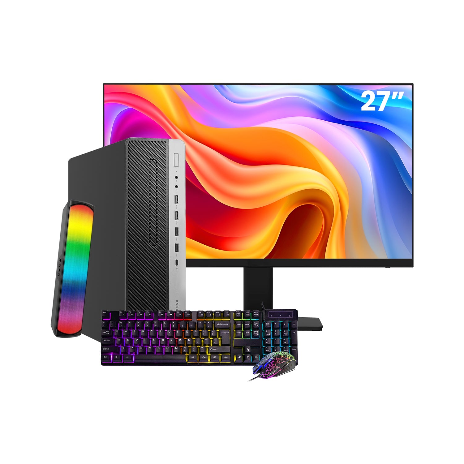 HP EliteDesk 800 G4 SFF Desktop PC - Intel Core i5 - 8th Gen Up to 4.10 GHz Processor, 16GB DDR4 RAM, 512GB - 1TB SSD, Windows 11Pro, New 24/27 inch FHD Monitor, RGB Speaker / SoundBar / Headset - Refurbished