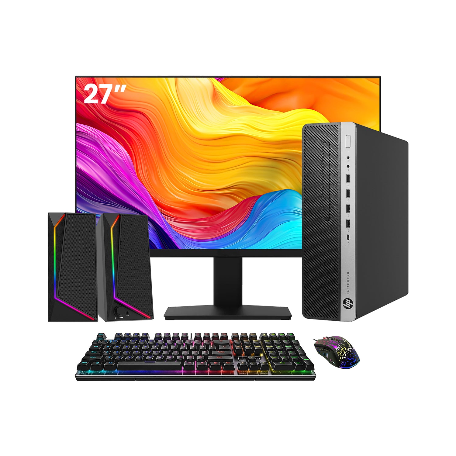 HP EliteDesk 800 G4 SFF Desktop PC - Intel Core i5 - 8th Gen Up to 4.10 GHz Processor, 16GB DDR4 RAM, 512GB - 1TB SSD, Windows 11Pro, New 24/27 inch FHD Monitor, RGB Speaker / SoundBar / Headset - Refurbished