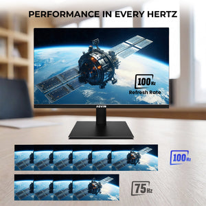AQVIN 24" Full HD Flat Curvature Monitor - VA Screen With 100Hz Refresh Rate, HDMI and VGA Port, Monitor for PC, Wall Mountable, Best for Office & Home - Black (QM24v)