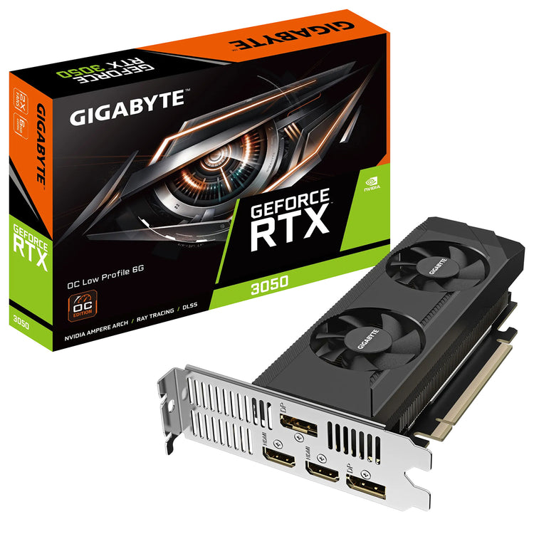 GIGABYTE GeForce RTX 3050 OC | Low Profile 6G Graphics Card | 6GB GDDR6 96-bit Memory | HDMI, Display Port - (GV-N3050OC-6GL)
