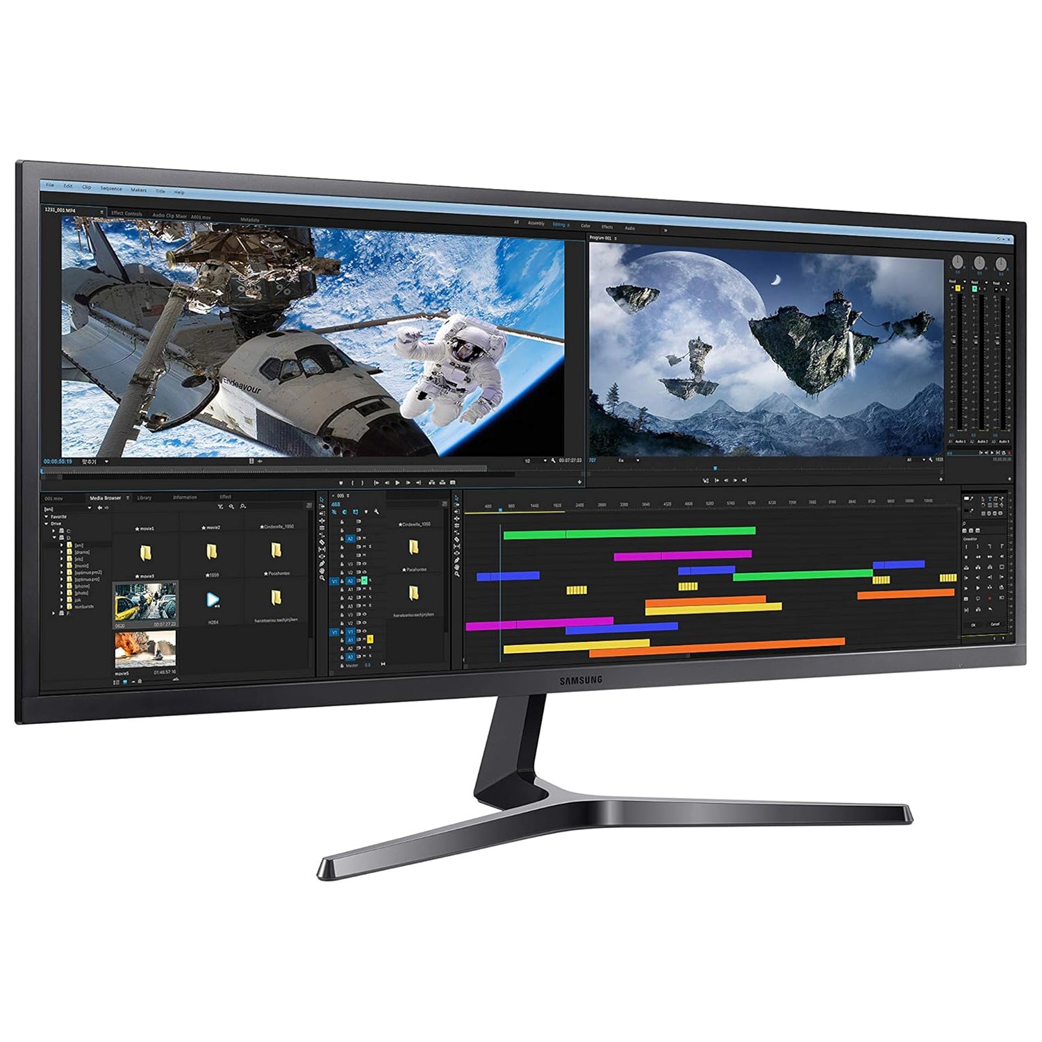 SAMSUNG 34-Inch Ultra-Wide WQHD With 21:9 Wide Screen Monitor - 75Hz Refresh Rate, VA FreeSync With Flicker-Free - Dark Blue Grey (LS34J552WQNXZA)