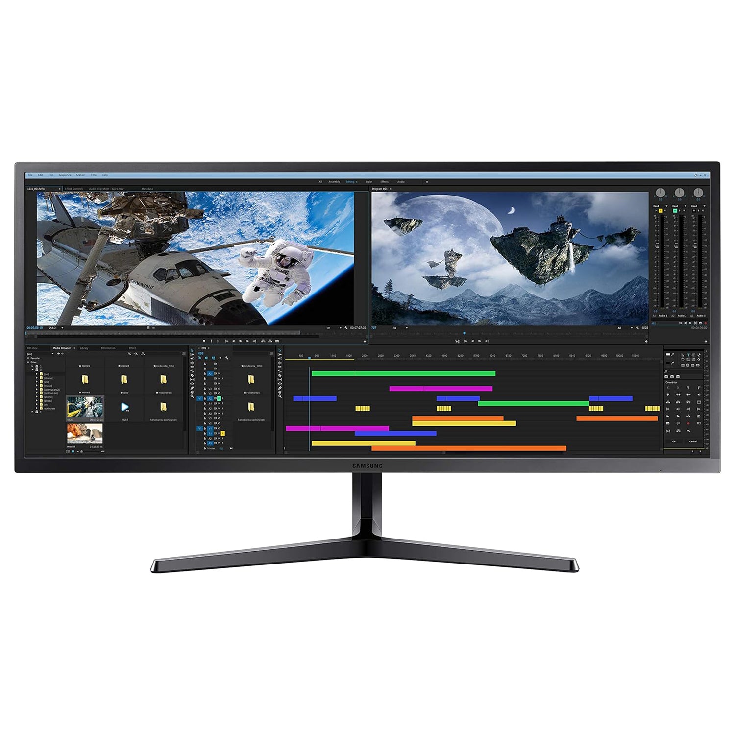 SAMSUNG 34-Inch Ultra-Wide WQHD With 21:9 Wide Screen Monitor - 75Hz Refresh Rate, VA FreeSync With Flicker-Free - Dark Blue Grey (LS34J552WQNXZA)