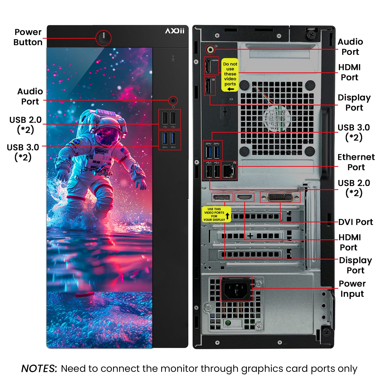 AXOII Spaceman Gaming PC, Intel Core i5/i7 Processor, Graphics Card - GTX 1050 / GTX 1650 / RTX 3050, 32GB DDR4 RAM, 1TB M.2 NVMe SSD, 24/27 Inch Gaming Monitor, Bluetooth - Windows 11 Pro