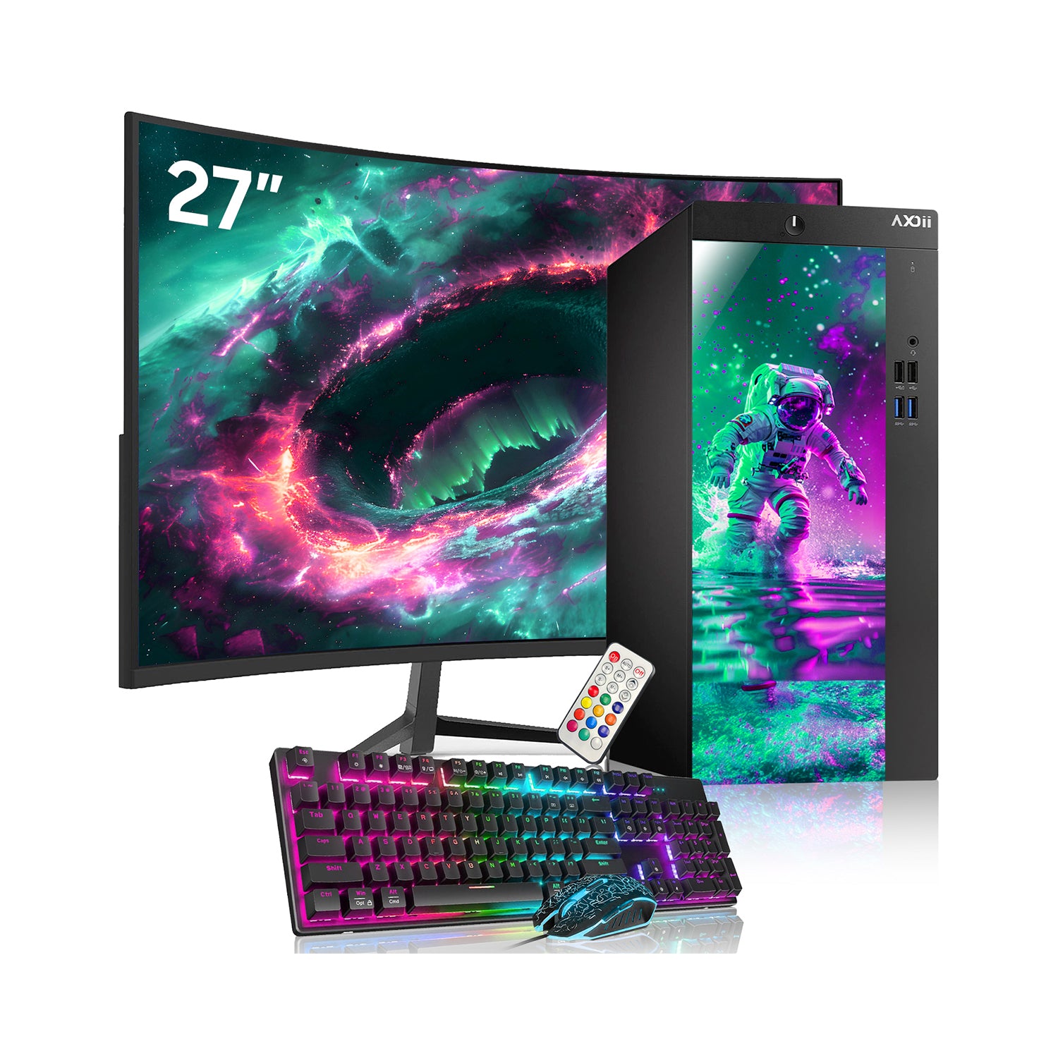 AXOII Spaceman Gaming PC, Intel Core i5/i7 Processor, Graphics Card - GTX 1050 / GTX 1650 / RTX 3050, 32GB DDR4 RAM, 1TB M.2 NVMe SSD, 24/27 Inch Gaming Monitor, Bluetooth - Windows 11 Pro