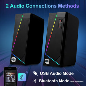 AQVIN RGB Gaming Speakers | Wired and Bluetooth 5.0 Speakers for PC/Laptop/Monitor | 6 Colorful RGB Modes Gaming Speakers | Easy-Access Volume Control (Q100)