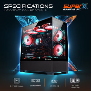 HAJAAN SuperX Gaming PC – Intel i9 11900KF - GeForce RTX 3060/3070/3080/4060/4060Ti/4070/4070Ti - 32GB DDR4 - 1TB NVMe SSD - Windows 11 Pro - WiFi - Bluetooth - Mechanical Keyboard Mouse