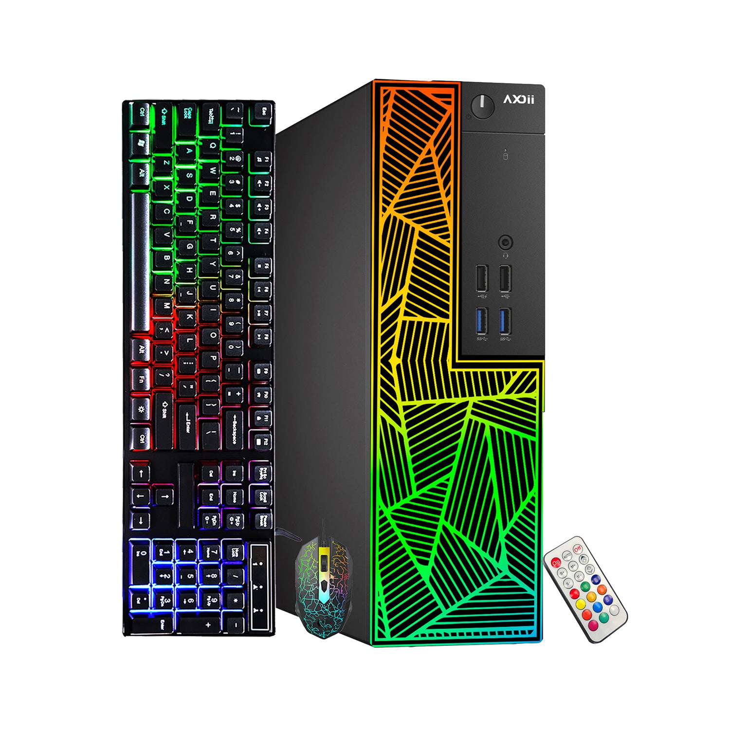 AXOII PRISM RGB Gaming Desktop Computer PC, Intel Core I7 - 6700 Up to 4.0GHz Processor, Graphics Card - AMD Radeon RX 550, 16GB - 32GB DDR3L RAM, 512GB - 1TB SSD, Wi-Fi, Bluetooth - Windows 10 Pro