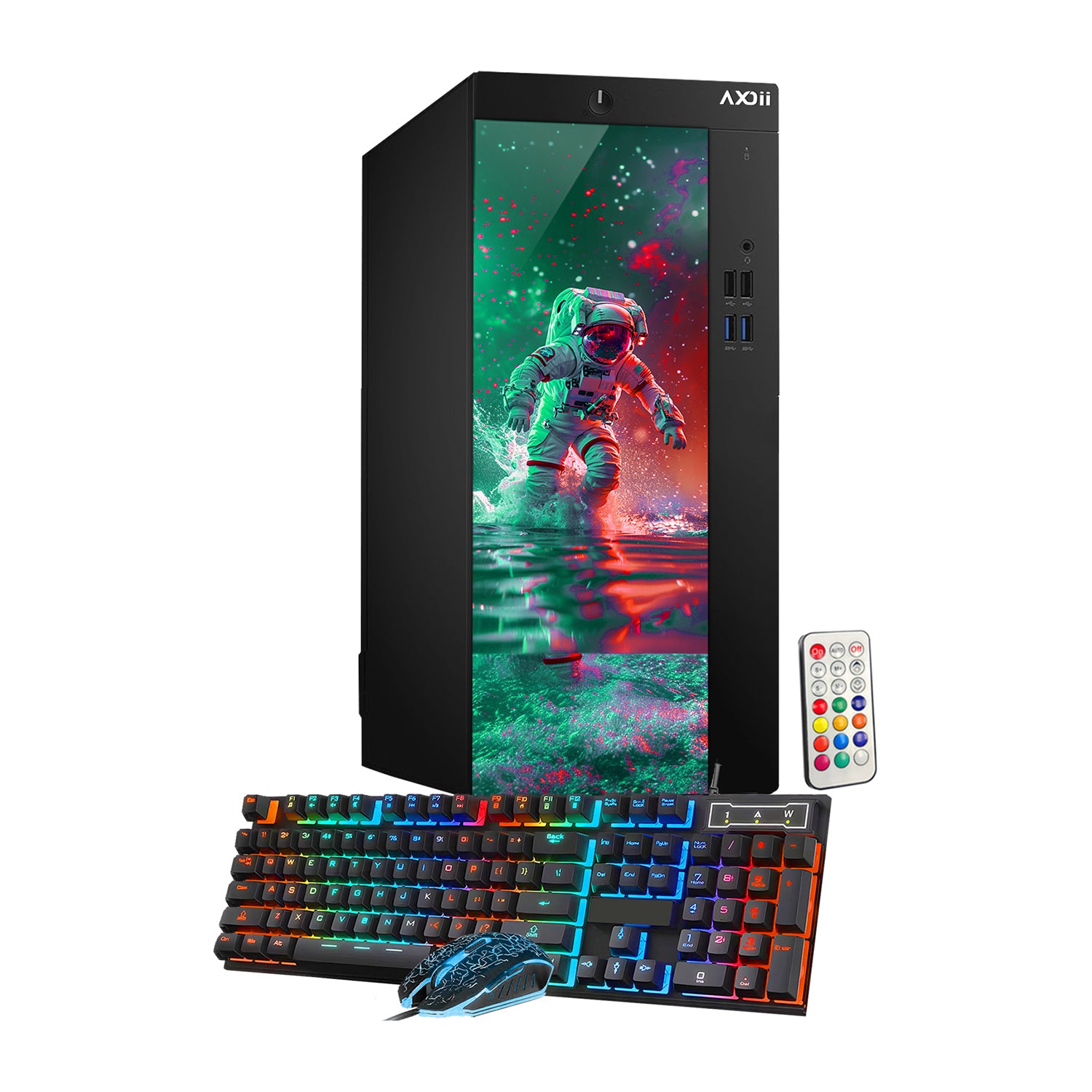 AXOII SPACEMAN RGB Gaming Desktop Computer PC, Intel Core I7 Processor, Graphics Card - RX 550 / GTX 1050 / GTX 1650 / RTX 3050, 32GB DDR4 RAM, 1TB SSD / NVMe SSD, Wi-Fi, Bluetooth - Windows10 Pro