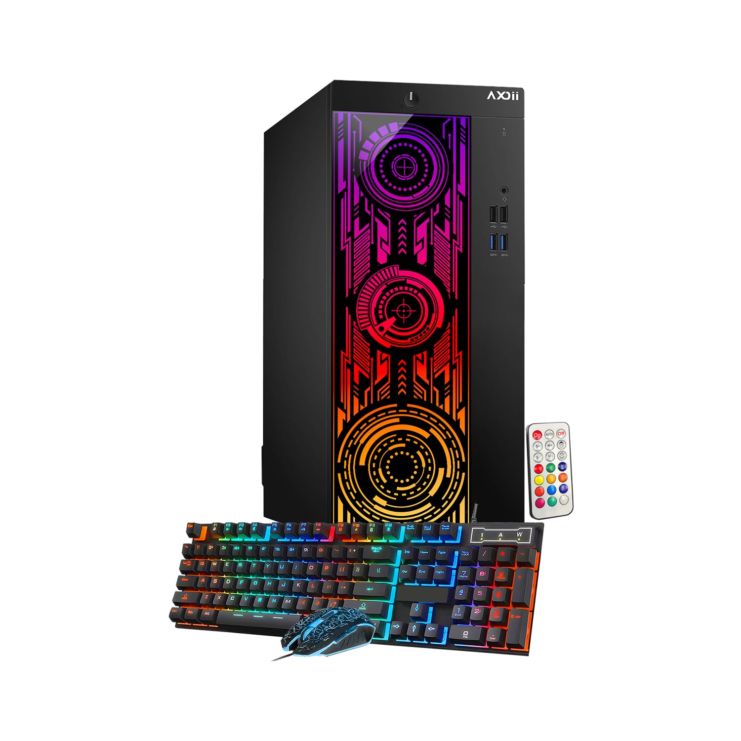 AXOII ELECTRA RGB Gaming Desktop Computer PC, Intel Core - I5/I7 Processor, Graphics Card - RX 550 / GTX 1050 / GTX 1650 / RTX 3050, 32GB DDR4 RAM, 1TB NVMe SSD, Wi-Fi, Bluetooth - Windows 11 Pro