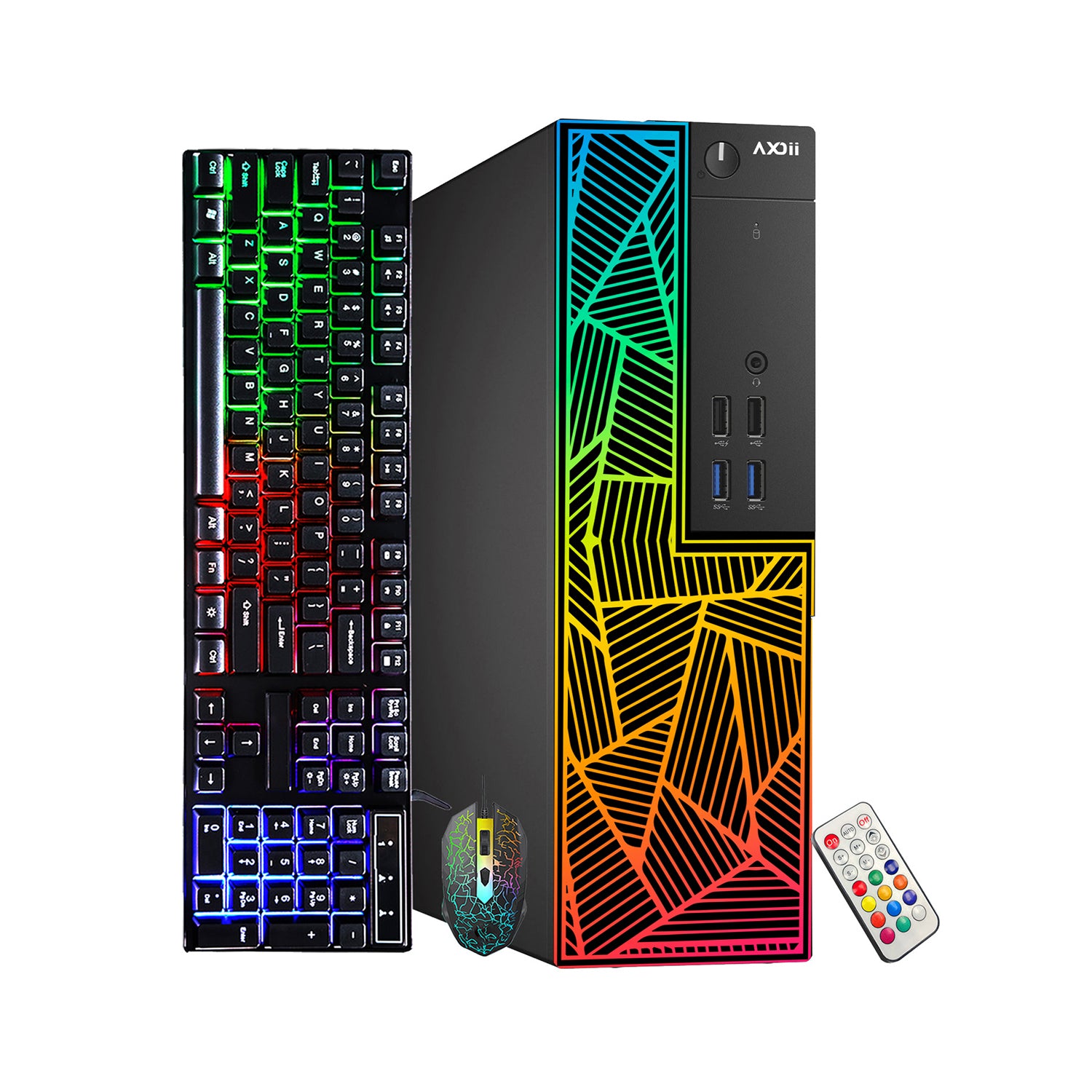 AXOII PRISM RGB Gaming Desktop Computer PC, Intel Core I7 - 6700 Up to 4.0GHz Processor, Graphics Card - AMD Radeon RX 550, 16GB - 32GB DDR3L RAM, 512GB - 1TB SSD, Wi-Fi, Bluetooth - Windows 10 Pro