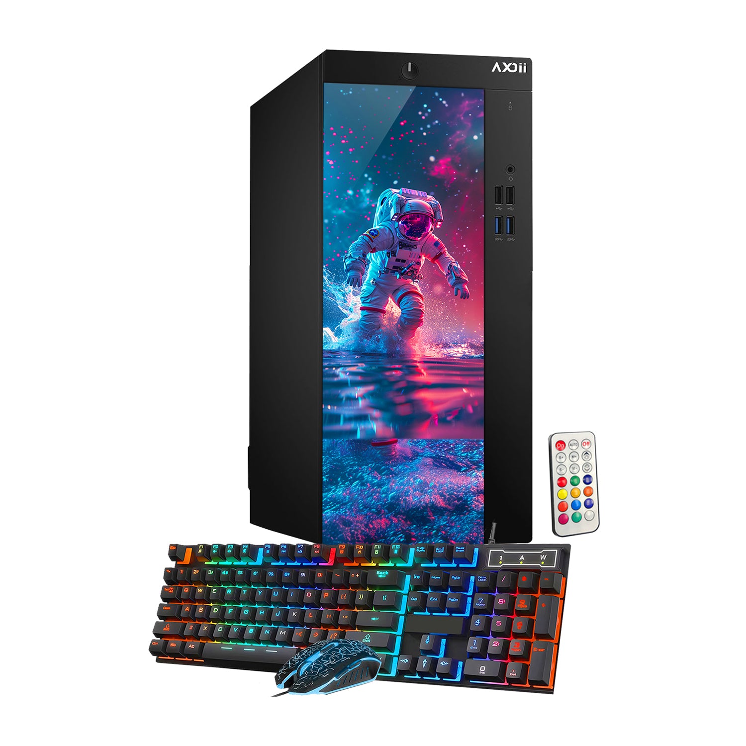 AXOII SPACEMAN RGB Gaming Desktop Computer PC, Intel Core I7 Processor, Graphics Card - RX 550 / GTX 1050 / GTX 1650 / RTX 3050, 32GB DDR4 RAM, 1TB SSD / NVMe SSD, Wi-Fi, Bluetooth - Windows10 Pro