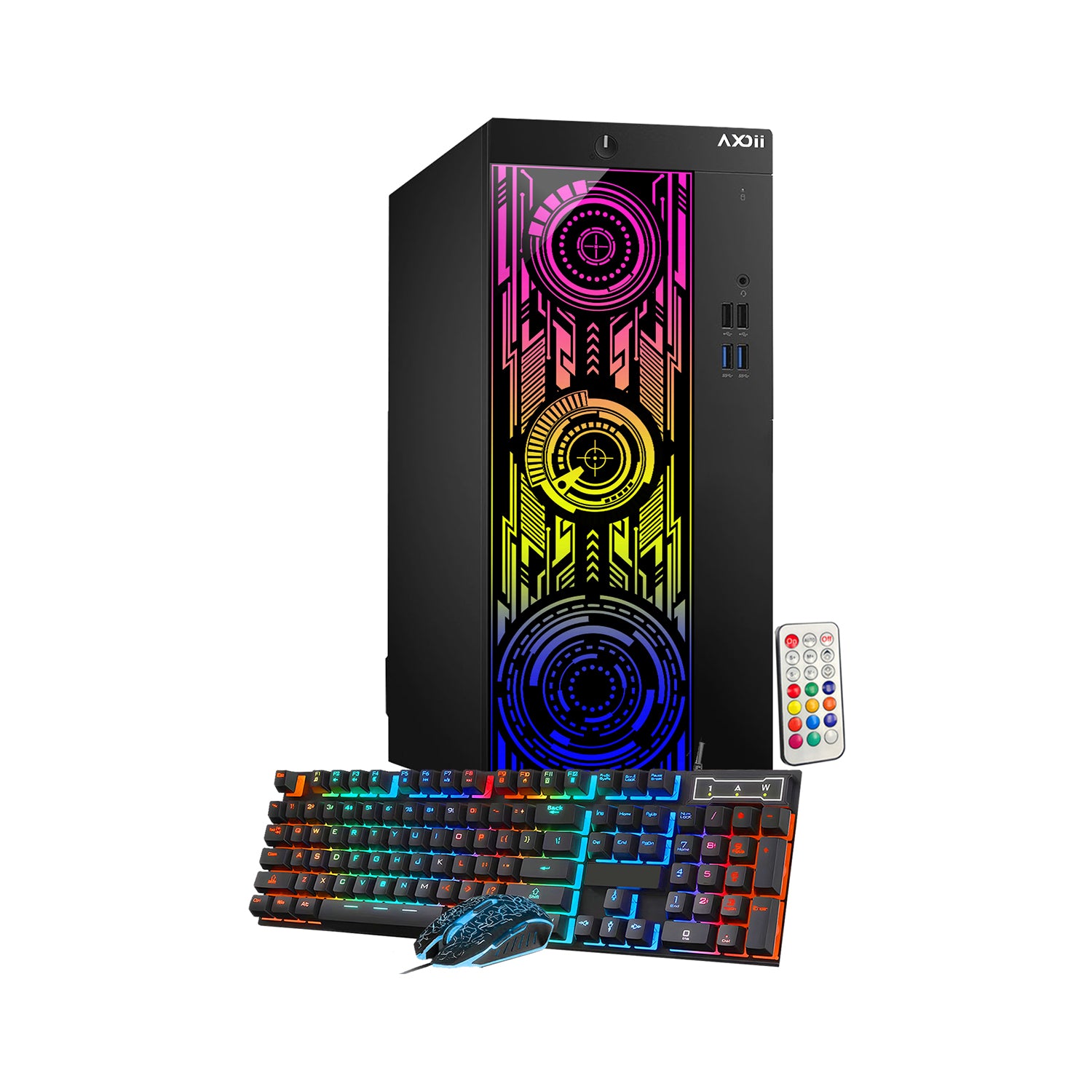 AXOII ELECTRA RGB Gaming Desktop Computer PC, Intel Core - I5/I7 Processor, Graphics Card - RX 550 / GTX 1050 / GTX 1650 / RTX 3050, 32GB DDR4 RAM, 1TB NVMe SSD, Wi-Fi, Bluetooth - Windows 11 Pro