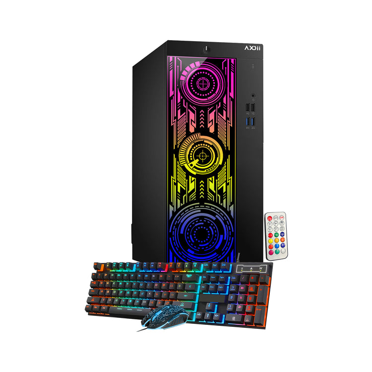 AXOII ELECTRA RGB Gaming Desktop Computer PC, Intel Core - I5/I7 Processor, Graphics Card - RX 550 / GTX 1050 / GTX 1650 / RTX 3050, 32GB DDR4 RAM, 1TB NVMe SSD, Wi-Fi, Bluetooth - Windows 11 Pro