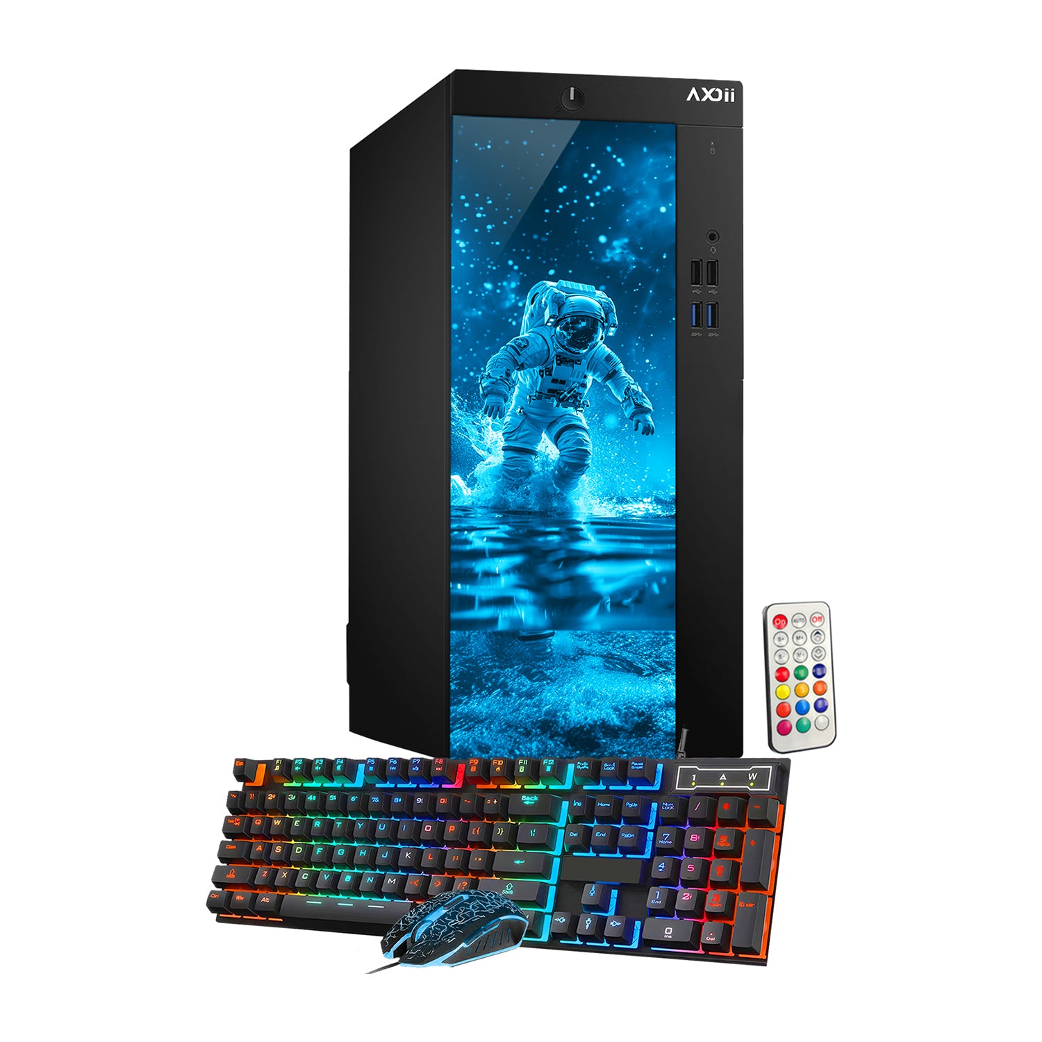 AXOII SPACEMAN RGB Gaming Desktop Computer PC, Intel Core I5/I7 Processor, Graphics Card - RX 550 / GTX 1050 / GTX 1650 / RTX 3050, 32GB DDR4 RAM, 1TB NVMe SSD, Wi-Fi, Bluetooth - Windows11 Pro