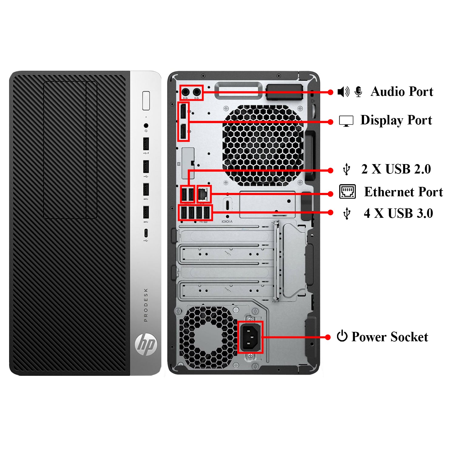 HP ProDesk 600 G5 Microtower Business Desktop PC (Intel Core i5 / i7 Processor / 16GB - 32GB DDR4 RAM / 512GB - 2TB SSD / Windows 11 Pro) Wireless Keyboard and Mouse - Refurbished