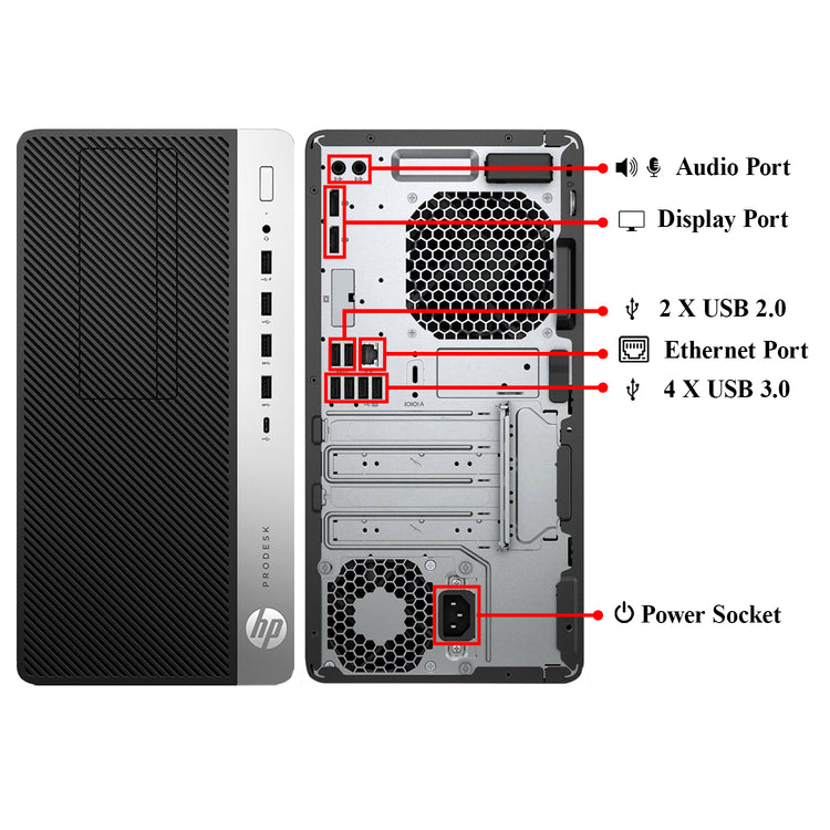 HP ProDesk 600 G5 Microtower Business Desktop PC (Intel Core i5 / i7 Processor / 16GB - 32GB DDR4 RAM / 512GB - 2TB SSD / Windows 11 Pro) Wireless Keyboard and Mouse - Refurbished