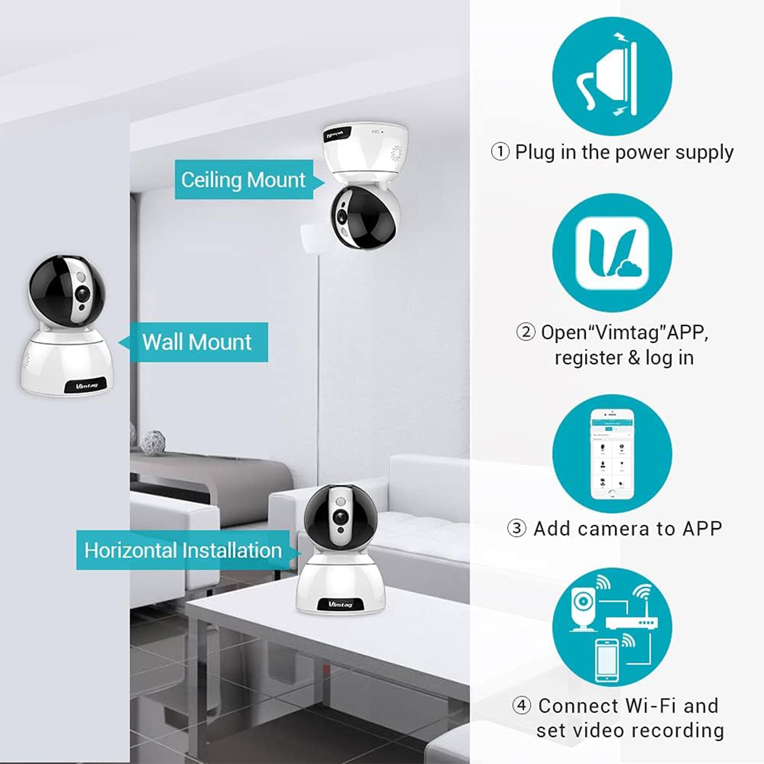 Vimtag AI CP3 4MP Wi-Fi Smart PTZ Cloud IP Indoor Security Camera - 360 Degree Pan-Tilt View Camera With Face Detection, 2-Way Audio, IR Night Vision, Compatible with Alexa
