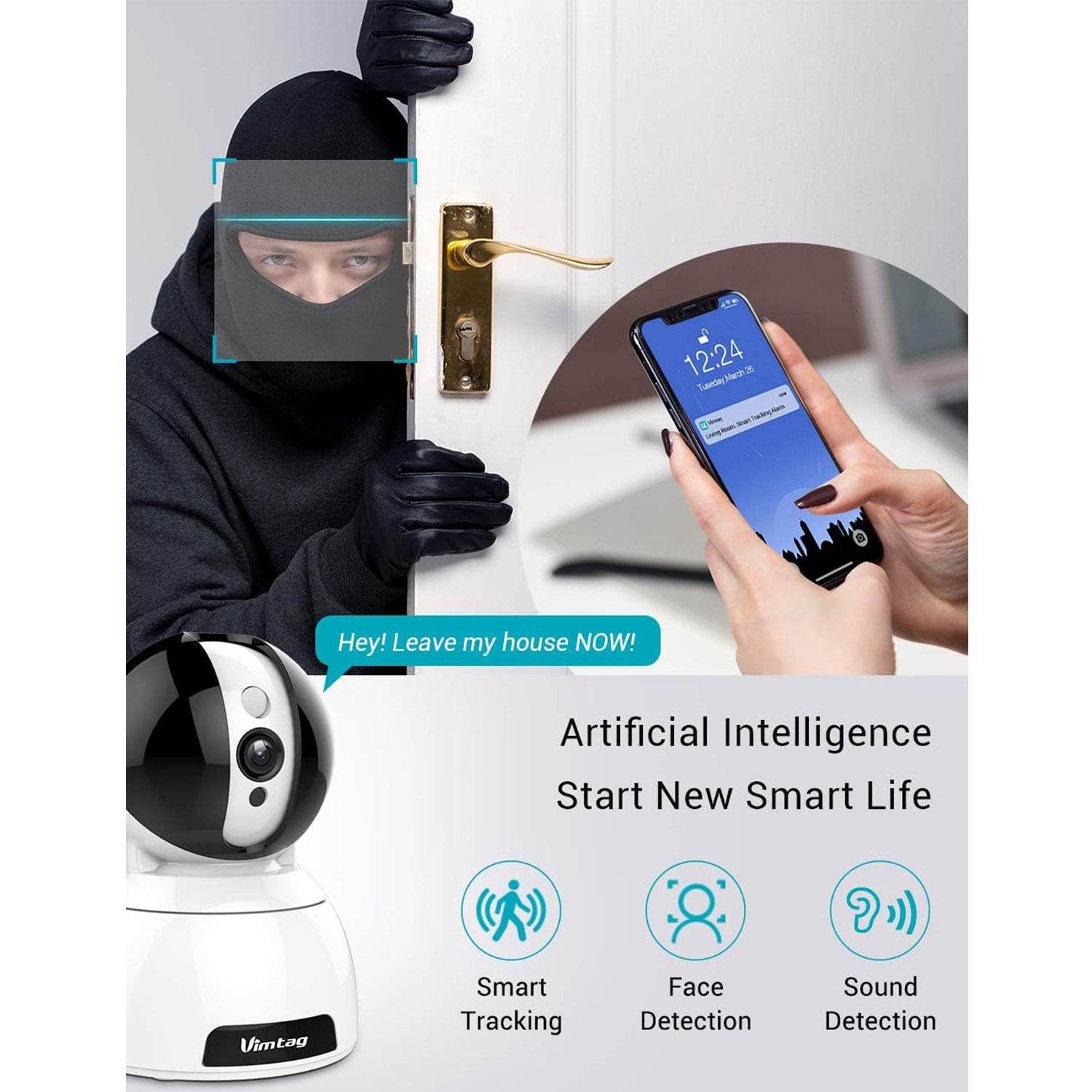 Vimtag AI CP3 4MP Wi-Fi Smart PTZ Cloud IP Indoor Security Camera - 360 Degree Pan-Tilt View Camera With Face Detection, 2-Way Audio, IR Night Vision, Compatible with Alexa