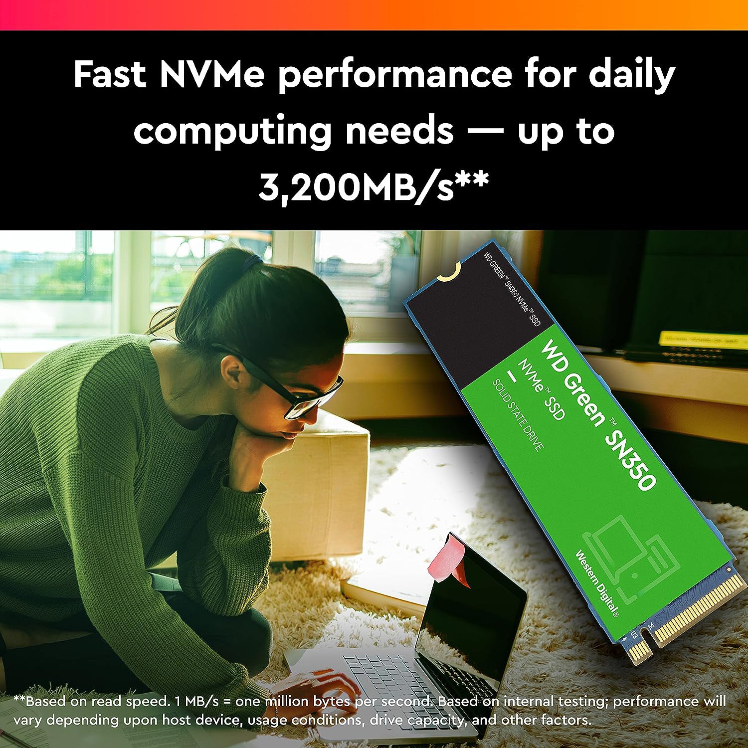 Western Digital WD Green SN350 NVMe 1TB Solid State Drive | PCIe Gen 3 NVMe M.2 (2280) Reads upto 3200MB/s | Internal Solid State Drive (SSD) - (WDS100T2G0C)
