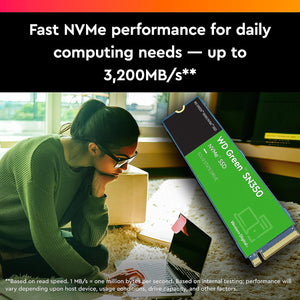 Western Digital WD Green SN350 NVMe 1TB Solid State Drive | PCIe Gen 3 NVMe M.2 (2280) Reads upto 3200MB/s | Internal Solid State Drive (SSD) - (WDS100T2G0C)