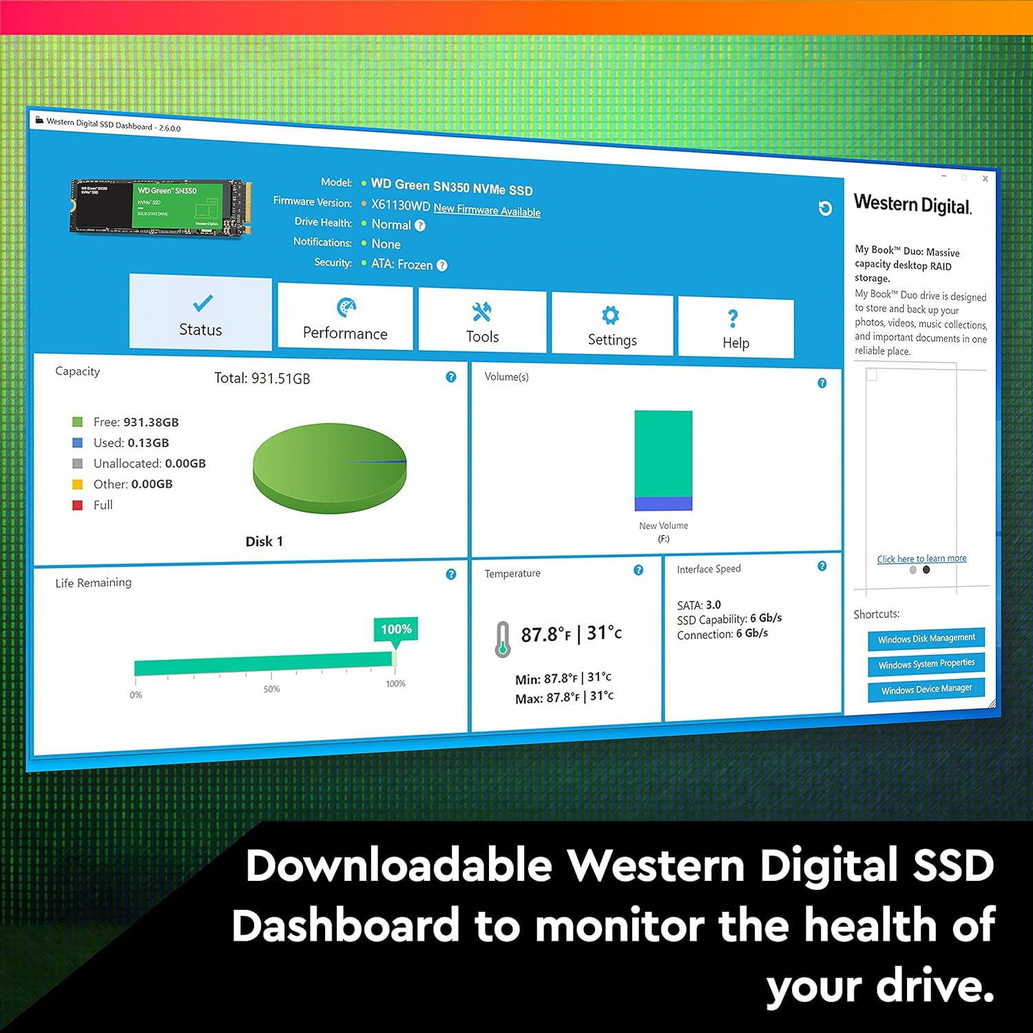 Western Digital WD Green SN350 NVMe 1TB Solid State Drive | PCIe Gen 3 NVMe M.2 (2280) Reads upto 3200MB/s | Internal Solid State Drive (SSD) - (WDS100T2G0C)