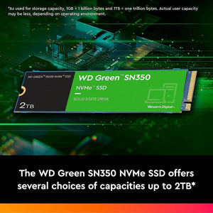 Western Digital WD Green SN350 NVMe 2TB Solid State Drive | PCIe Gen 3 NVMe M.2 (2280) Reads upto 3200MB/s | Internal Solid State Drive (SSD) - (WDS200T3G0C)