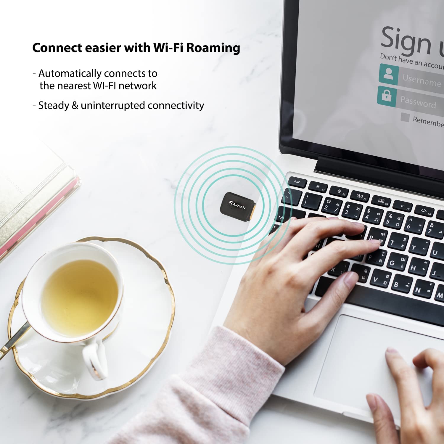HAJAAN AC600Mbps USB WiFi Adapter support Windows 10, Windows 8, Mac OS, WiFi adapter suitable for Desktop PC, Laptops, 1 year warranty