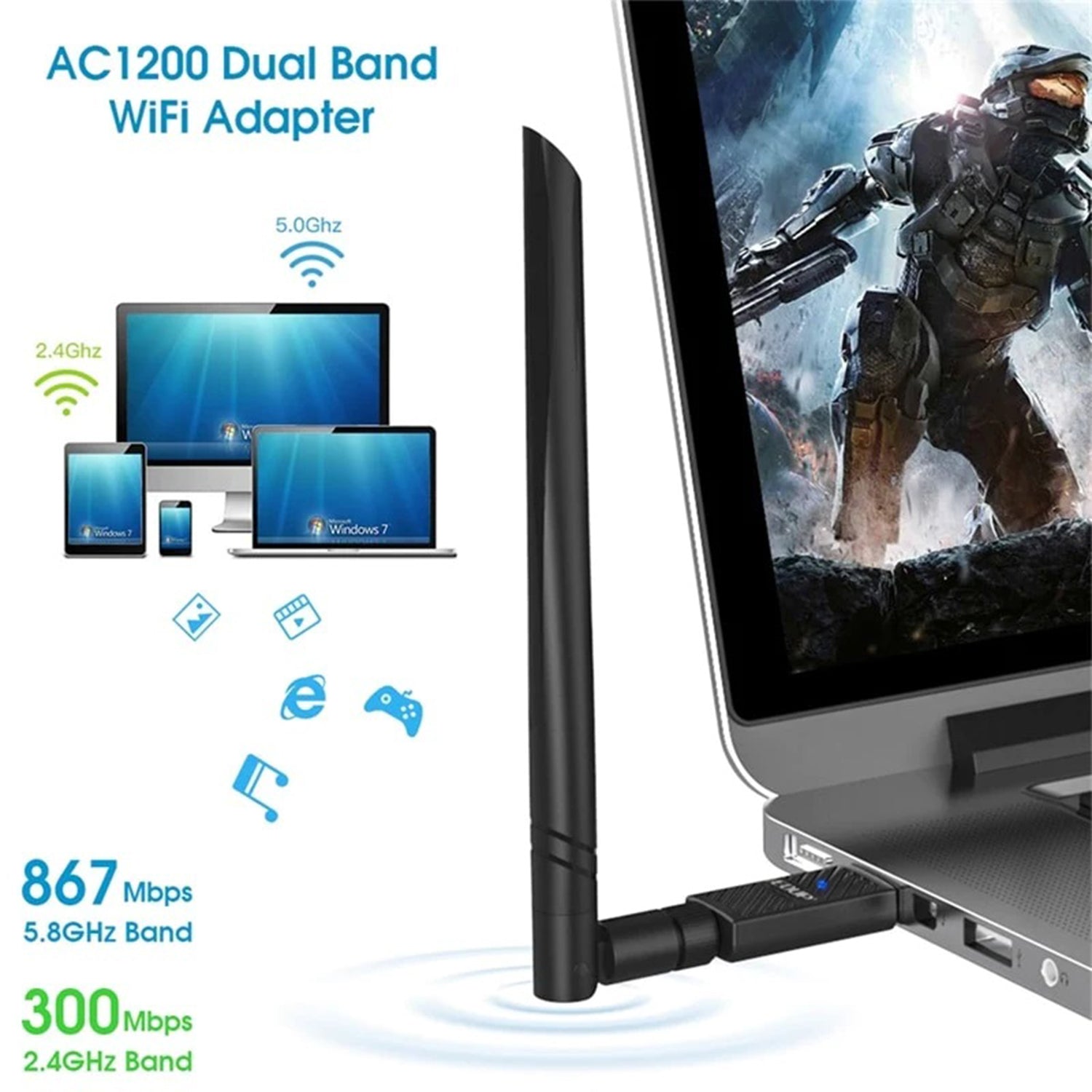 EDUP 1200Mbps Wireless USB 3.0 Wi-Fi Adapter | Dual Band 2.4GHz/5GHz | Bluetooth 4.1 | RTL8822BU Chipset | High-Gain 6dBi Antenna - Suitable for Desktop PC, Laptops (EDUP EP-1690)