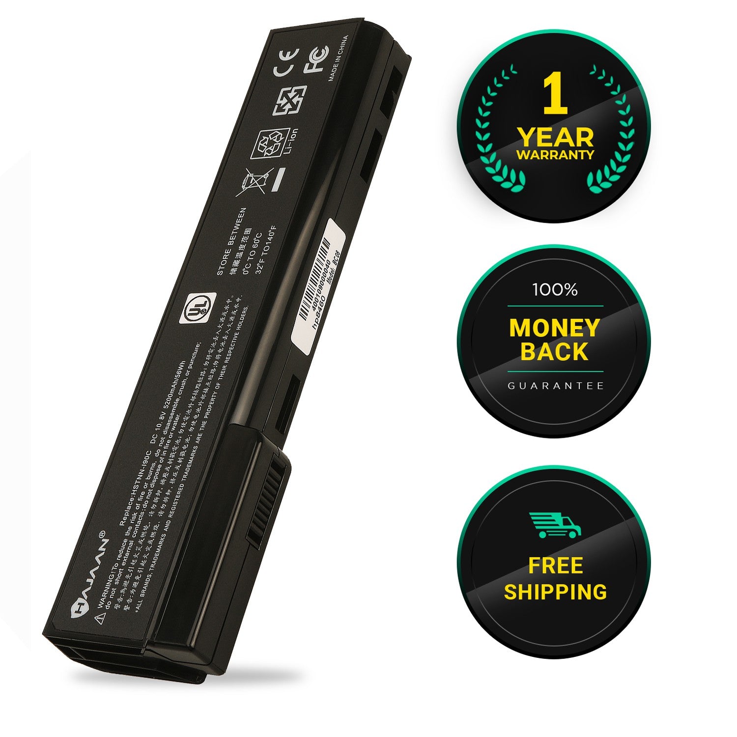 HAJAAN Replacement Laptop battery for HP EliteBook 8460p, ProBook 6360b, 6460b, 6465b, 6470b,6475b HSTNN-I90C (Li-ion, 5200mAh/56Wh, 6-Cells,10.8 V,) , 1 Year Warranty