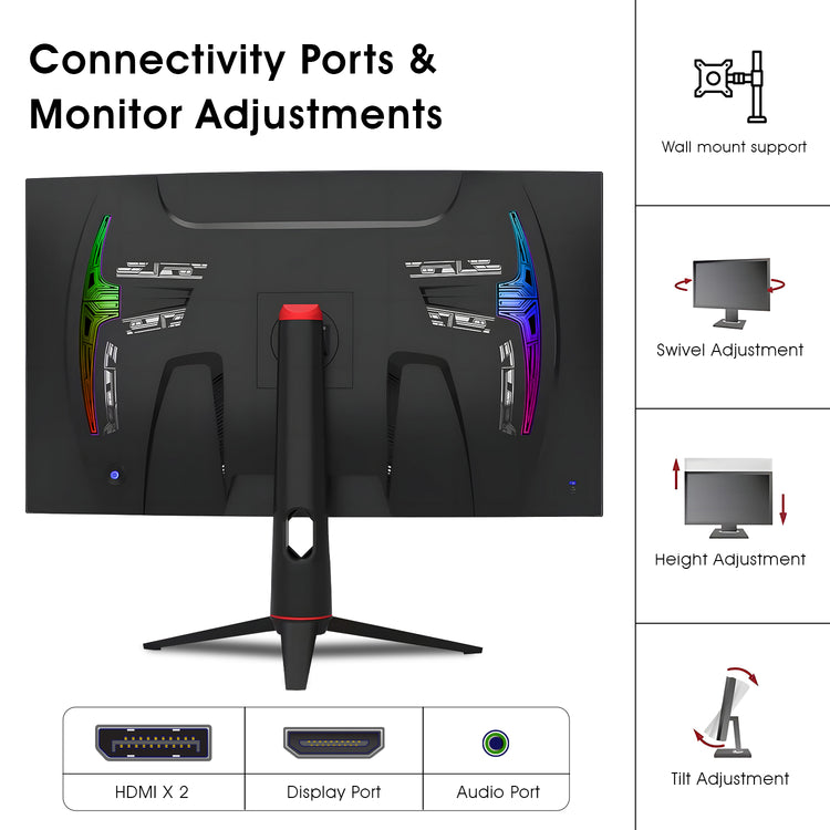 HAJAAN 32” Inch FHD 1080p Curved Gaming Monitor with RGB Lighting 200Hz Refresh Rate with VA Display, Built-in Speakers, Tilt Adjustment, Wall Mountable 2x HDMI, DP (X3223C) - Black