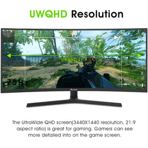 HAJAAN 34” Inch UWQHD 165Hz RGB Curved Gaming Monitor | Ultrawide 21:9 3440x1440p, VA Display, Built-in Speakers | Tilt Adjustment | Wall Mountable | 2X DP, 2X HDMI - (X3423C) Black