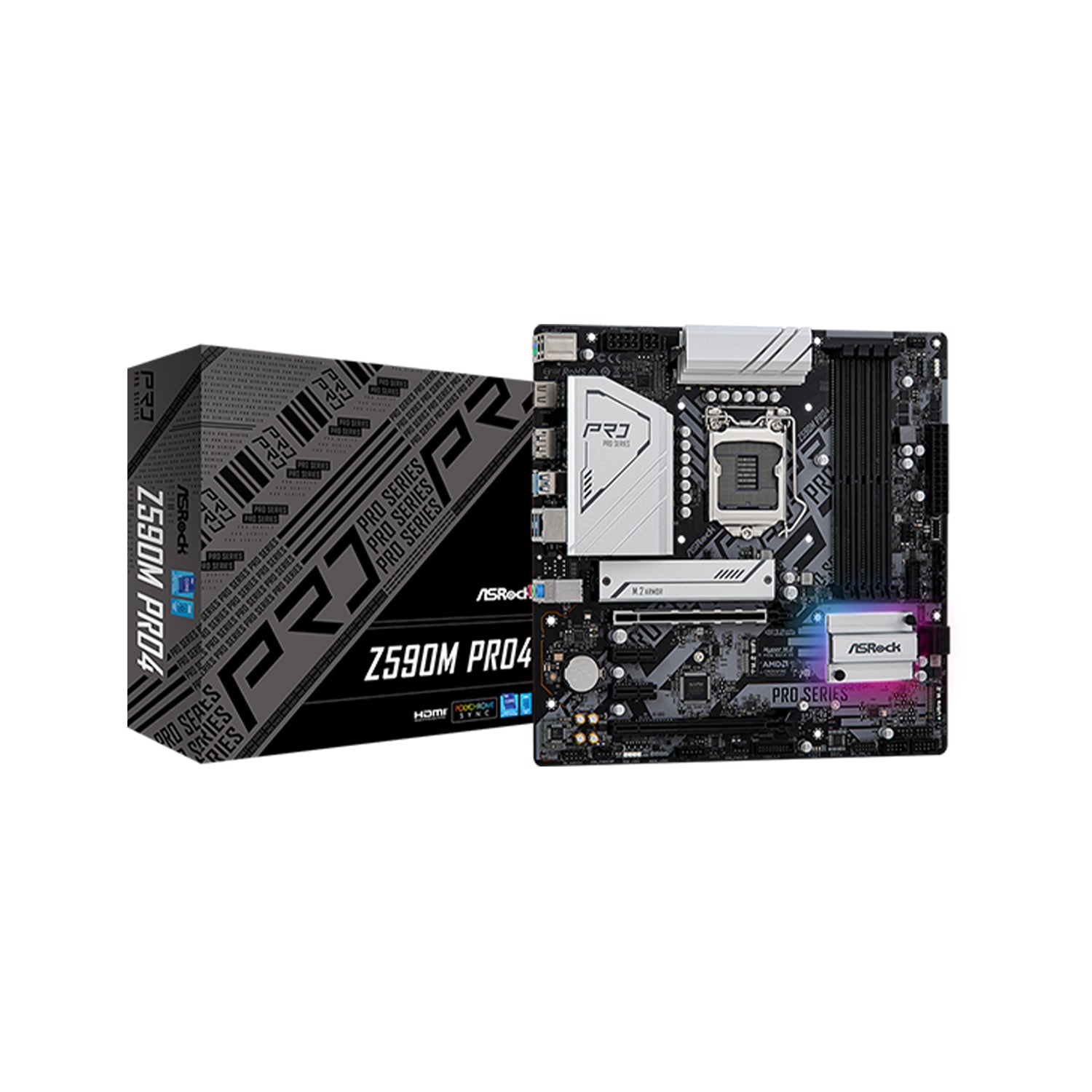 ASRock Z590M PRO4 Motherboard, ATX - Support 11th/10th Gen Intel Processors, 12 Phase Dr.MOS Power Design, PCIe 4.0 With 128GB DDR4 Max Memory, HDMI, Display Port