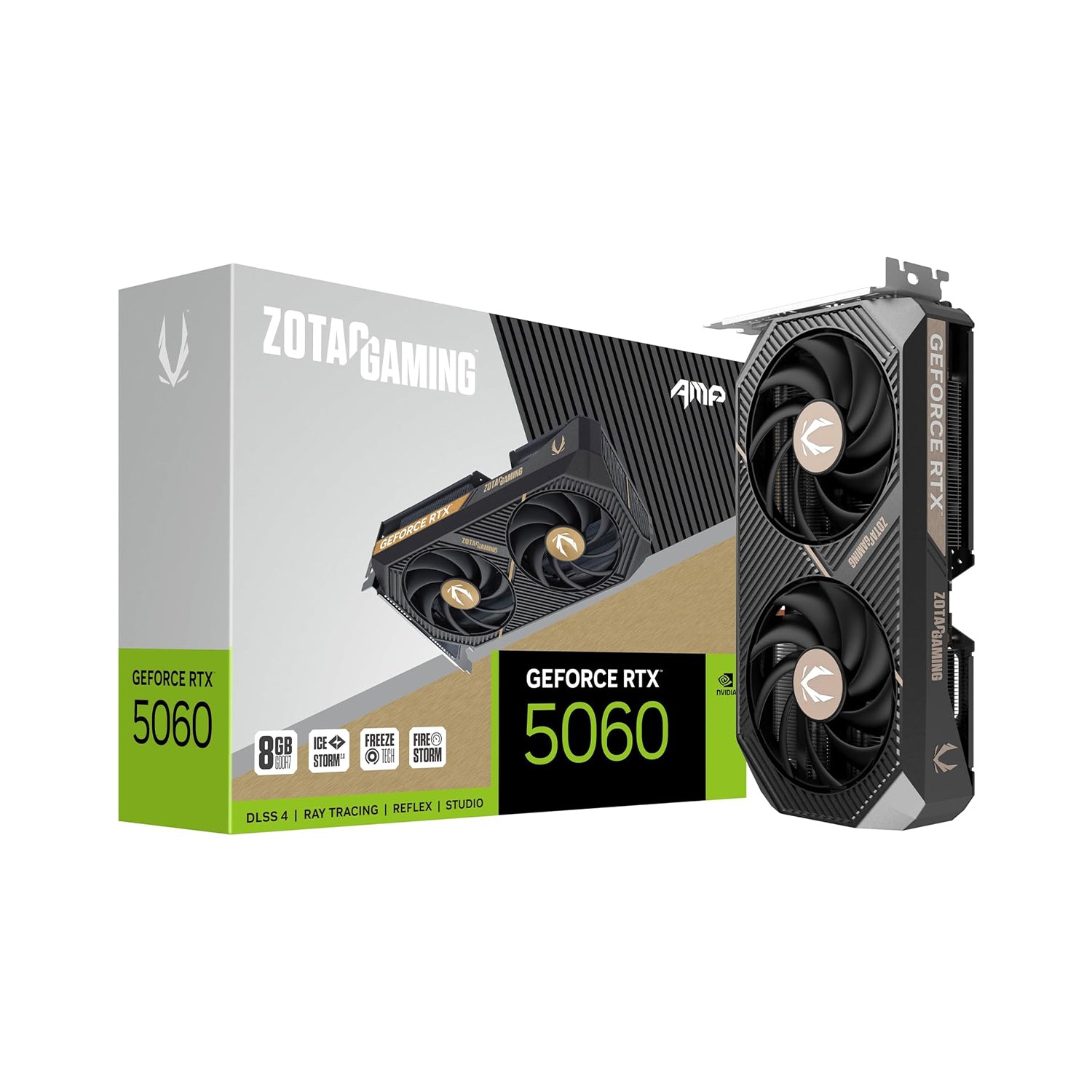 ZOTAC GAMING GeForce RTX 5060 AMP Graphics Card - 8GB GDDR7, IceStorm 2.0 Cooling With BladeLink Fans, 3x Display Port / HDMI - (ZT-B50600F-10M)