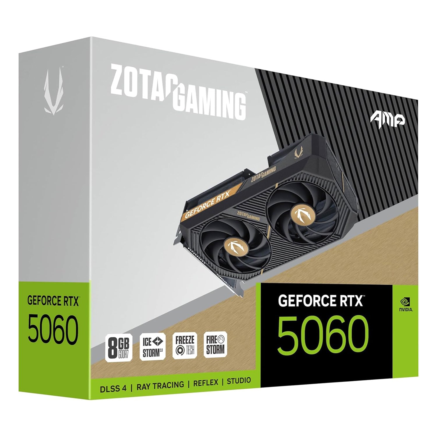 ZOTAC GAMING GeForce RTX 5060 AMP Graphics Card - 8GB GDDR7, IceStorm 2.0 Cooling With BladeLink Fans, 3x Display Port / HDMI - (ZT-B50600F-10M)