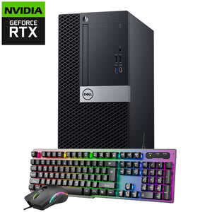 Gaming PC Dell OptiPlex Tower Windows 11 Pro Computer - GeForce RTX 3050 6GB (Intel Hexa-Core i5/ i7 CPU/ 16GB - 32GB DDR4 RAM/ 512GB - 2TB NVMe SSD/ RGB Gaming Keyboard) - Refurbished