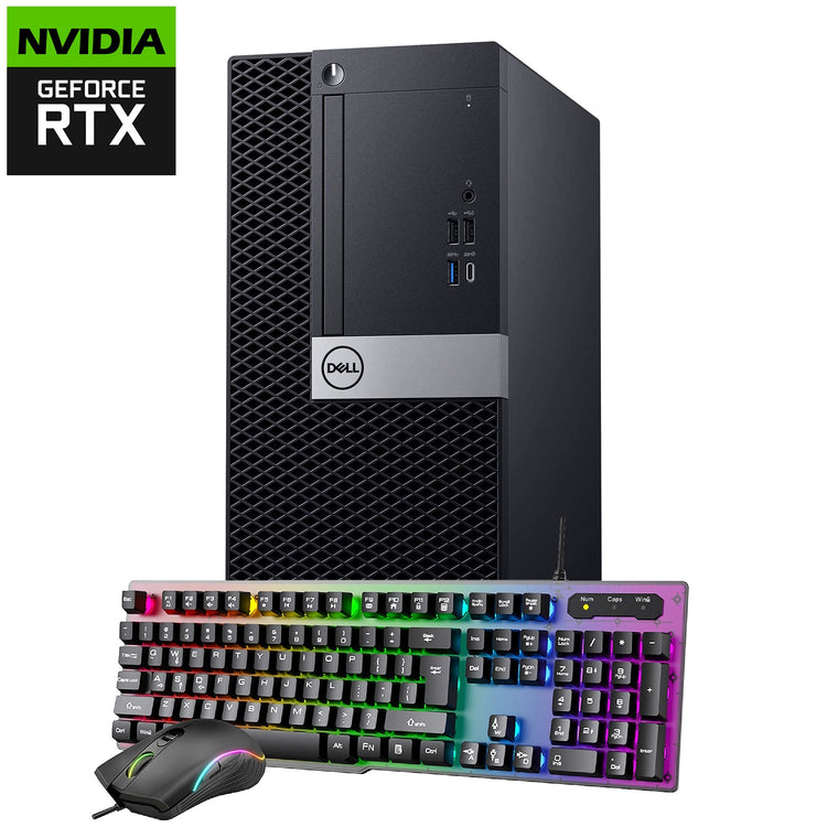 Gaming PC Dell OptiPlex Tower Windows 11 Pro Computer - GeForce RTX 3050 6GB (Intel Hexa-Core i5/ i7 CPU/ 16GB - 32GB DDR4 RAM/ 512GB - 2TB NVMe SSD/ RGB Gaming Keyboard) - Refurbished
