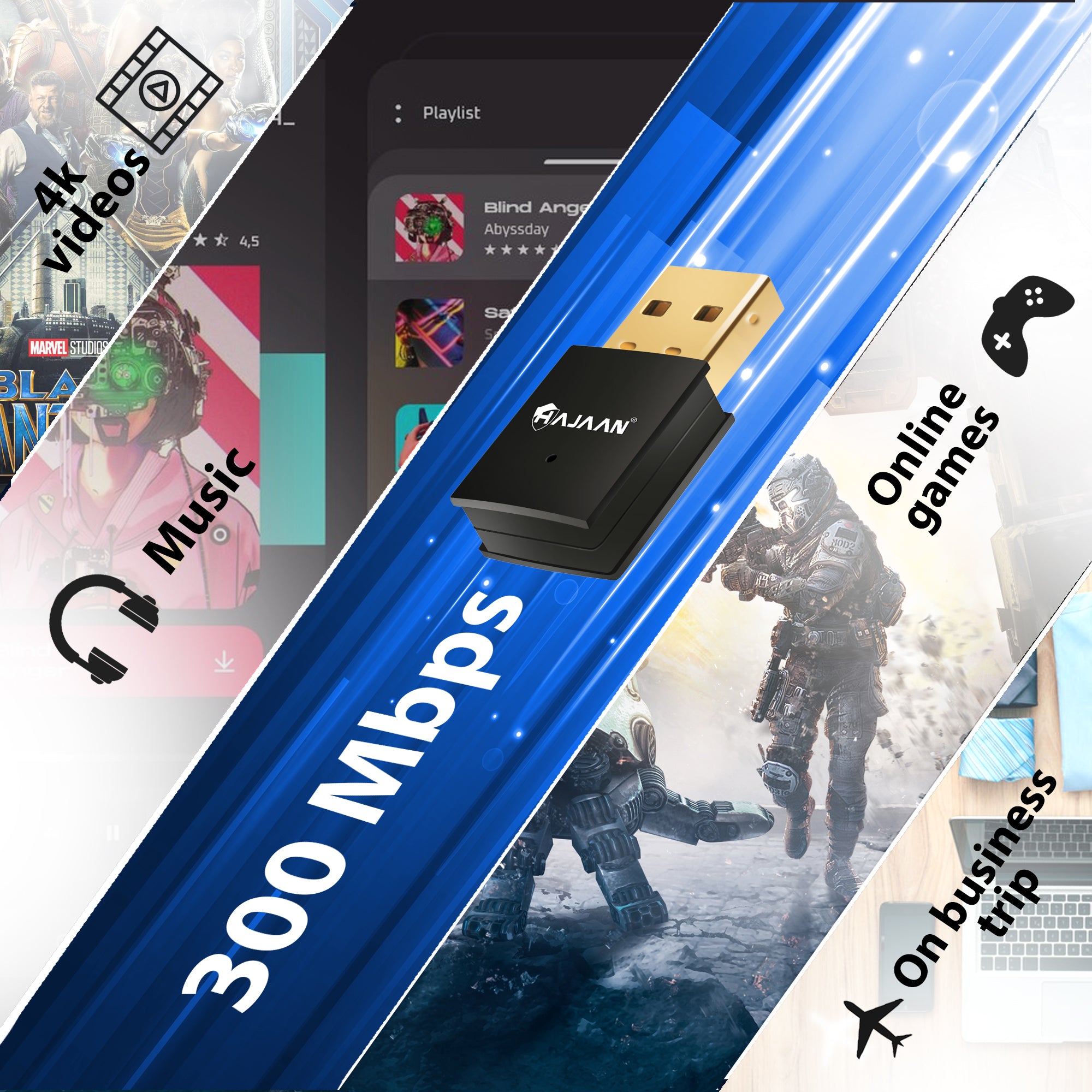HAJAAN 300Mbps USB WiFi Adapter Plug and Play WiFi Dongle for PC Desktop, Laptop, Wireless Network Adapter Support Windows 10, 8, 7, Vista, XP, Mac OS