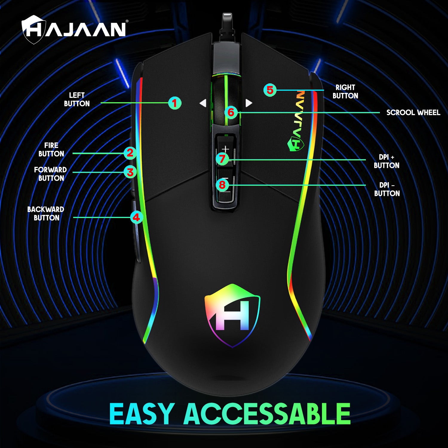 HAJAAN Wired Mechanical Gaming Keyboard and Mouse Combo RGB Backlit Gaming Keyboard with Anti-Ghosting 104 Keys and Blue Switch, RGB Gaming Mouse Up to 7200 DPI for Windows PC Gamers - (Black)