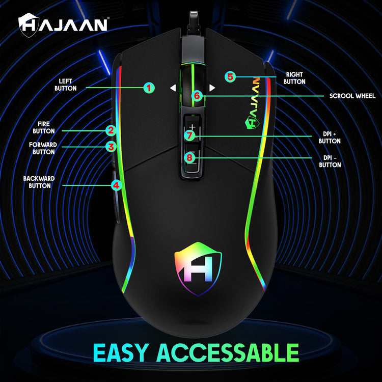 HAJAAN Wired Mechanical Gaming Keyboard and Mouse Combo RGB Backlit Gaming Keyboard with Anti-Ghosting 104 Keys and Blue Switch, RGB Gaming Mouse Up to 7200 DPI for Windows PC Gamers - (Black)