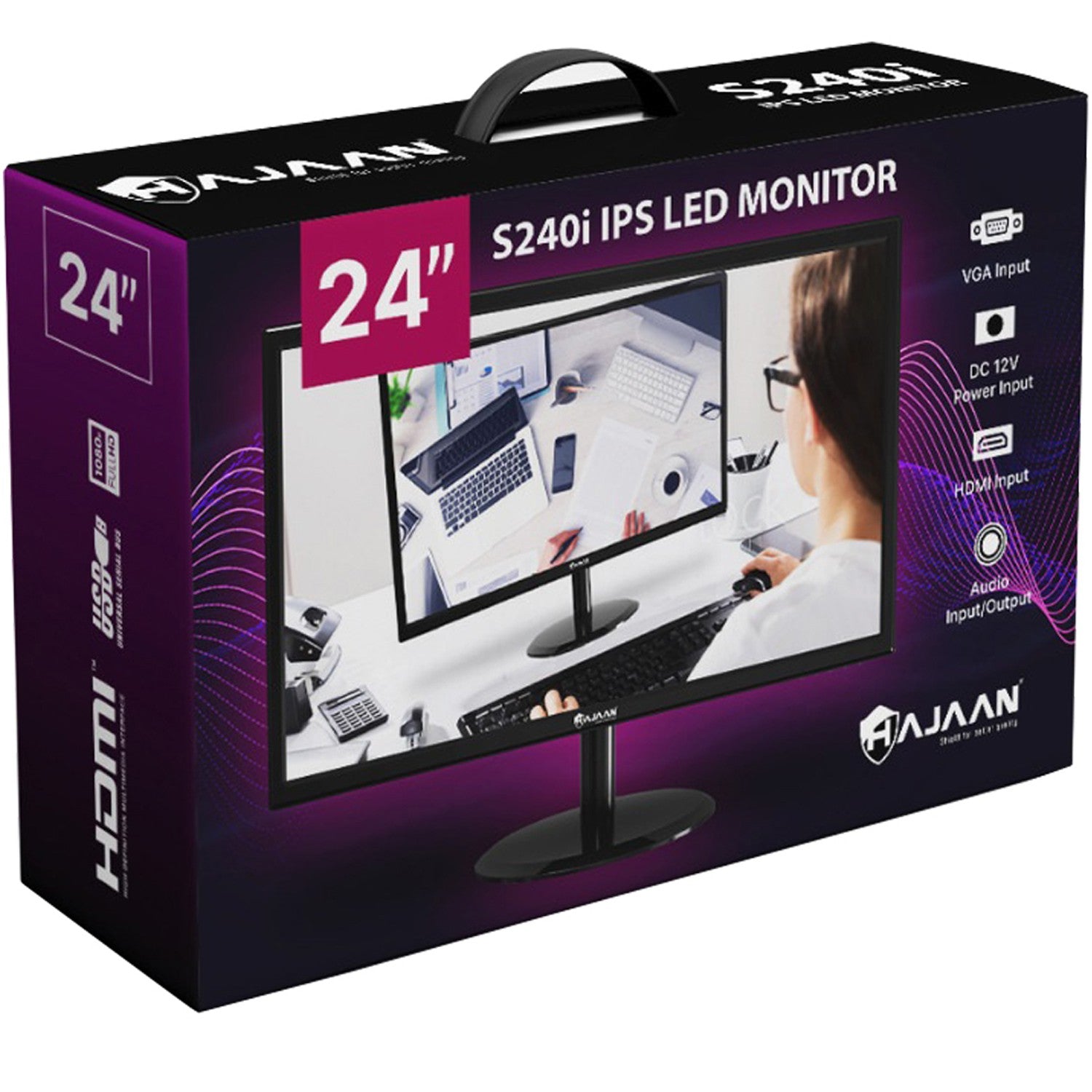 HAJAAN S240i 24 Inch Flat Screen Full HD Widescreen IPS LED Monitor (HDMI and VGA) 1920X1080 Resolution at 75Hz ~ 5ms Response Time – NEW